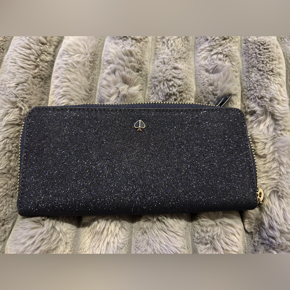 Kate Spade Blue Glitter Long Zipper Wallet Clutch NWT